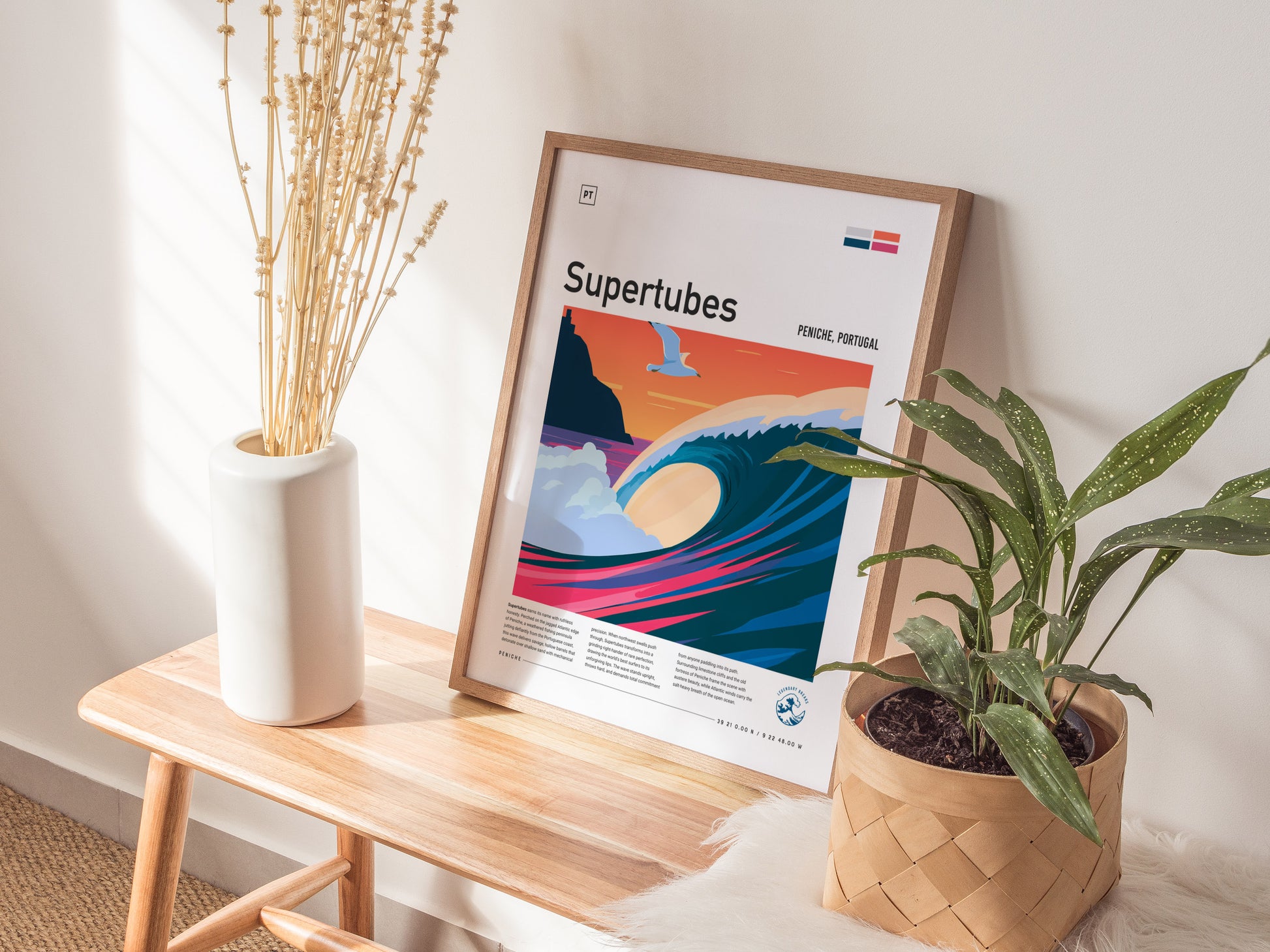 Supertubes, Portugal Poster | Perfect Barrels & Atlantic Swells Wall Art — styled in a modern interior