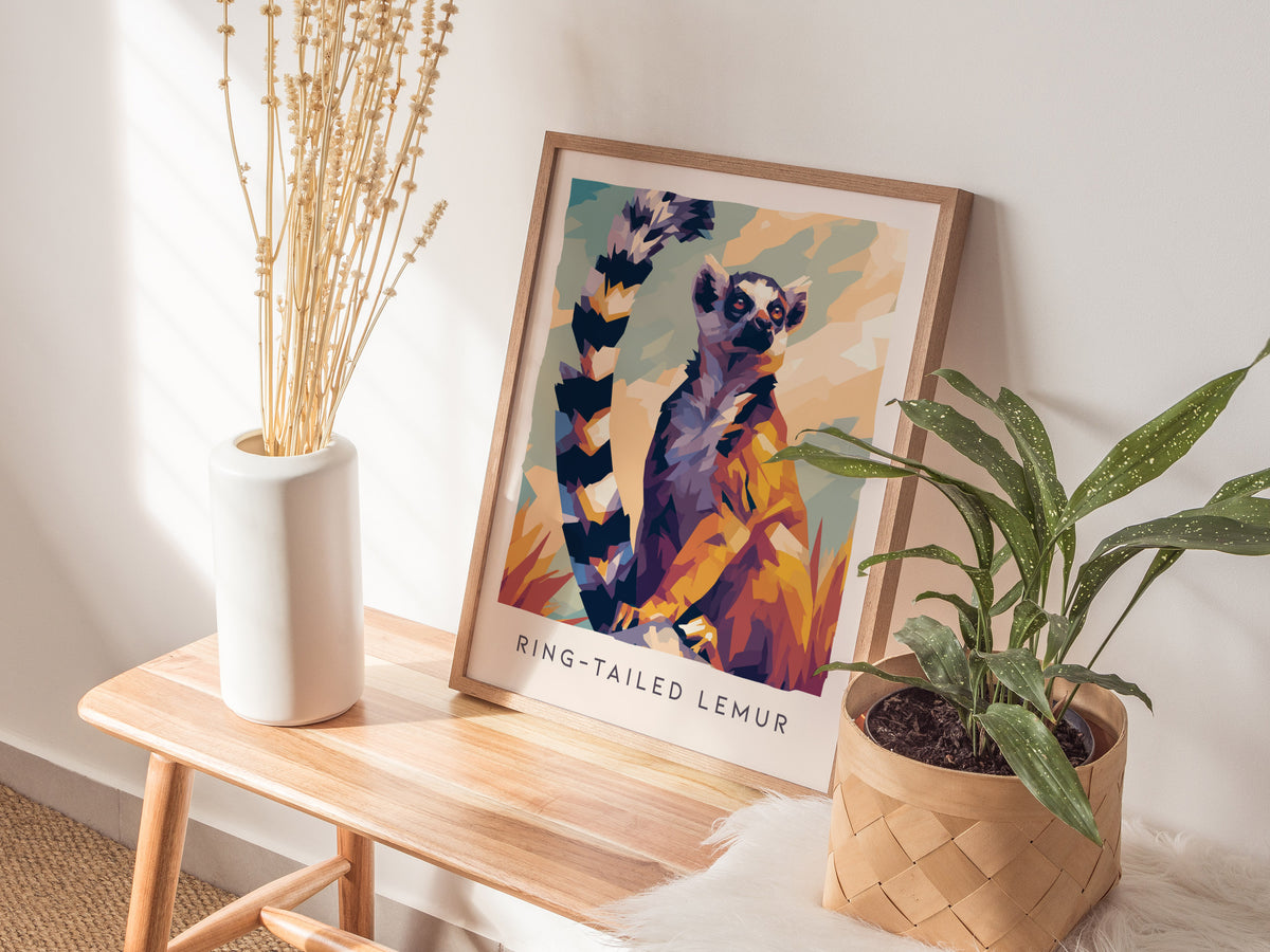 Ring-tailed Lemur Poster | Madagascar Wildlife Wall Art — styled in a modern interior