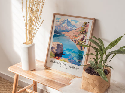 Beartooth Highway Matte Border Poster | Montana Destination Print Travel Wall Art — styled in a modern interior