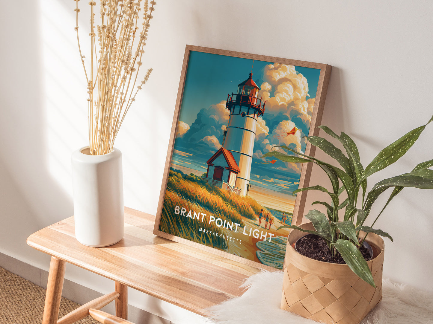 Brant Point Light, Massachusetts Poster | Nantucket Lighthouse & Harbor Wall Art — styled in a modern interior