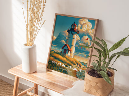 Brant Point Light, Massachusetts Poster | Nantucket Lighthouse & Harbor Wall Art — styled in a modern interior