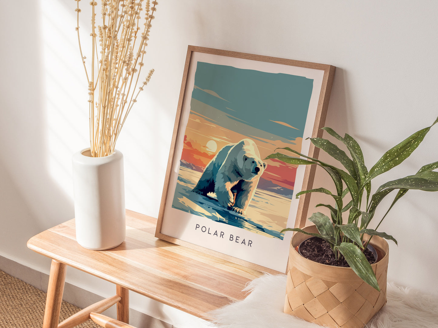Polar Bear, Arctic Wildlife Poster | Majestic Ice Kingdom Explorer Wall Art — styled in a modern interior