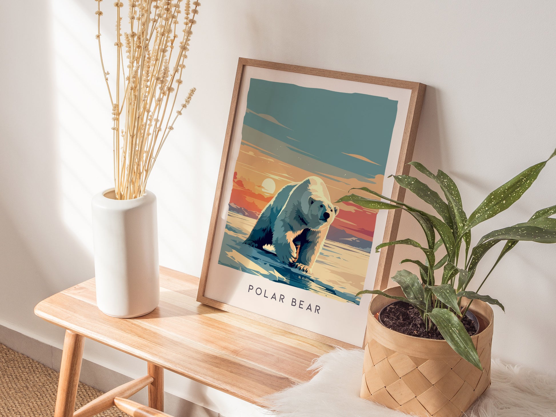 Polar Bear, Arctic Wildlife Poster | Majestic Ice Kingdom Explorer Wall Art — styled in a modern interior