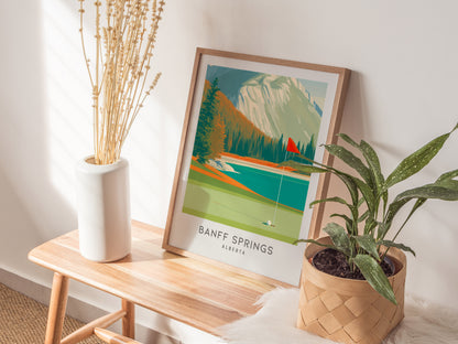 Banff Springs Matte Border Poster | Alberta Golf Course Print & Country Club Decor — styled in a modern interior