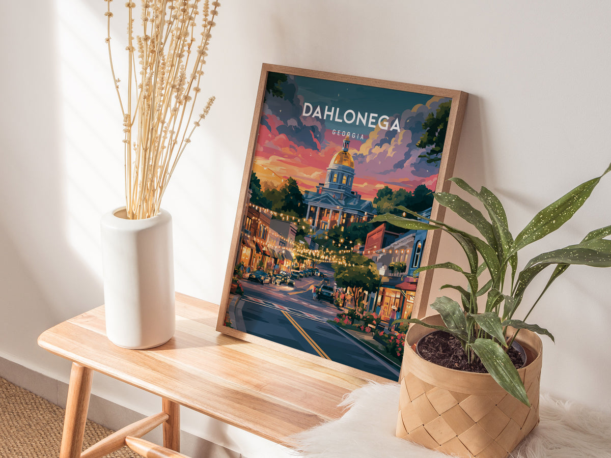 Dahlonega, Georgia Poster | Gold Rush Mountain Town Wall Art — styled in a modern interior