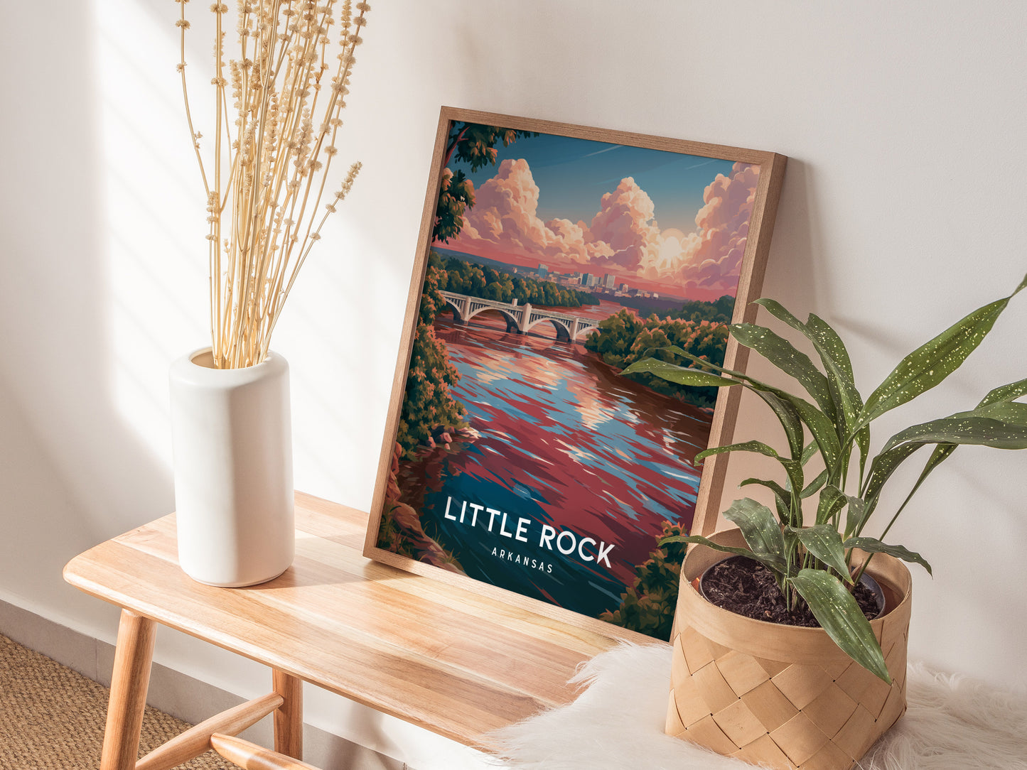 Little Rock, Arkansas Poster | River City Skyline Destination Print Wall Art — styled in a modern interior