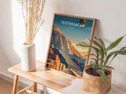 Teotihuacán, Mexico Poster | Ancient Pyramids Destination Print Wall Art — styled in a modern interior
