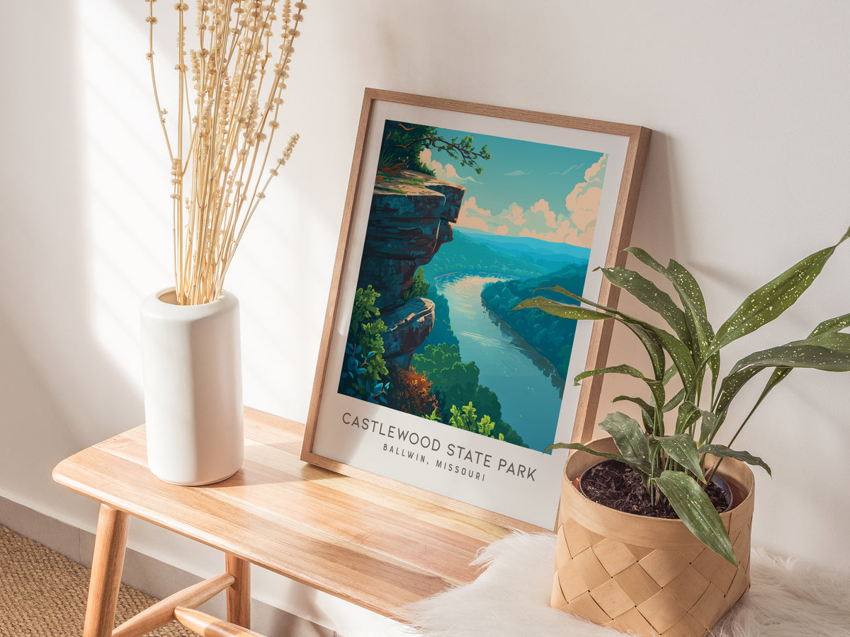 Castlewood State Park Matte Border Poster | Ballwin, Missouri Destination Print Travel Wall Art — styled in a modern interior