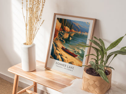 Donner Lake Matte Border Poster | Truckee, California Destination Print — styled in a modern interior