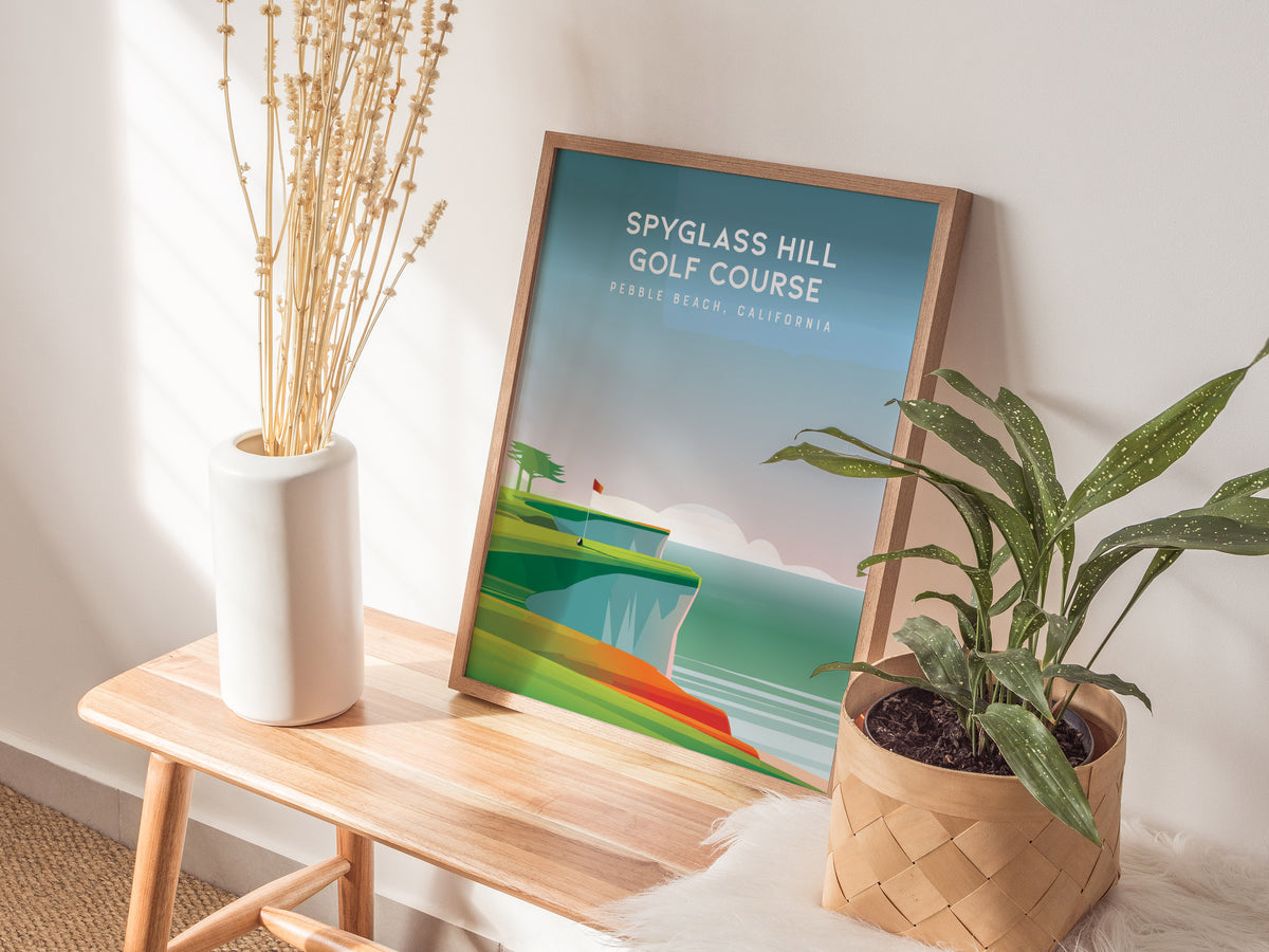 Spyglass Hill Golf Course, Pebble Beach, California Poster | Iconic Links Golfer Gift Wall Art — styled in a modern interior