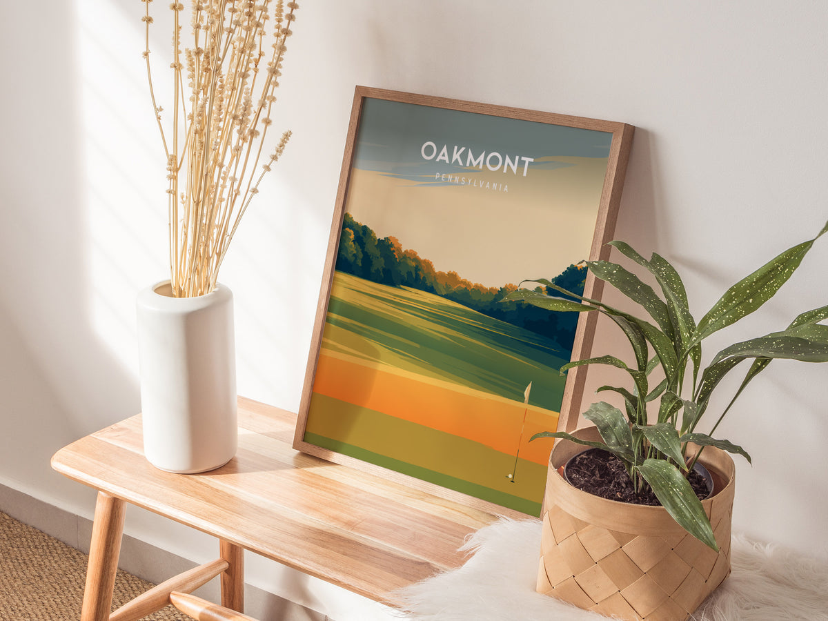 Oakmont, Pennsylvania Poster | Classic Links Golfer Gift Wall Art — styled in a modern interior