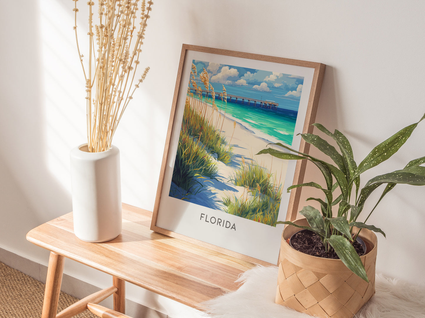 Florida Matte Border Poster | Sunshine State Travel Wall Art — styled in a modern interior