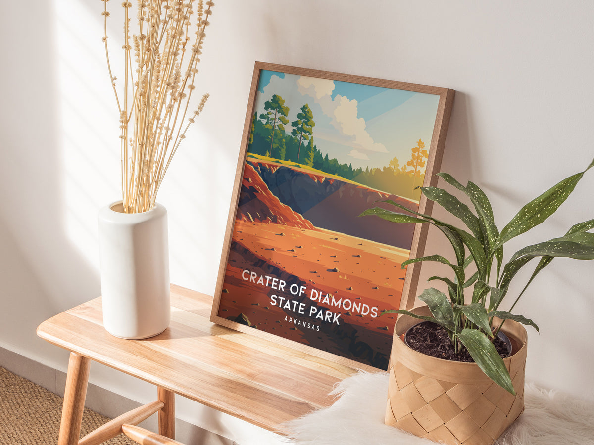 Crater of Diamonds State Park, Arkansas Poster | Gem Mining Adventure Vacation Wall Art — styled in a modern interior