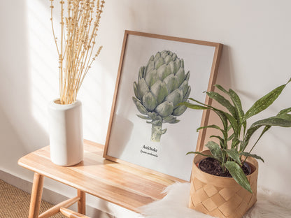 Artichoke Poster | Vintage Cynara Cardunculus Botanical Illustration Wall Art — styled in a modern interior