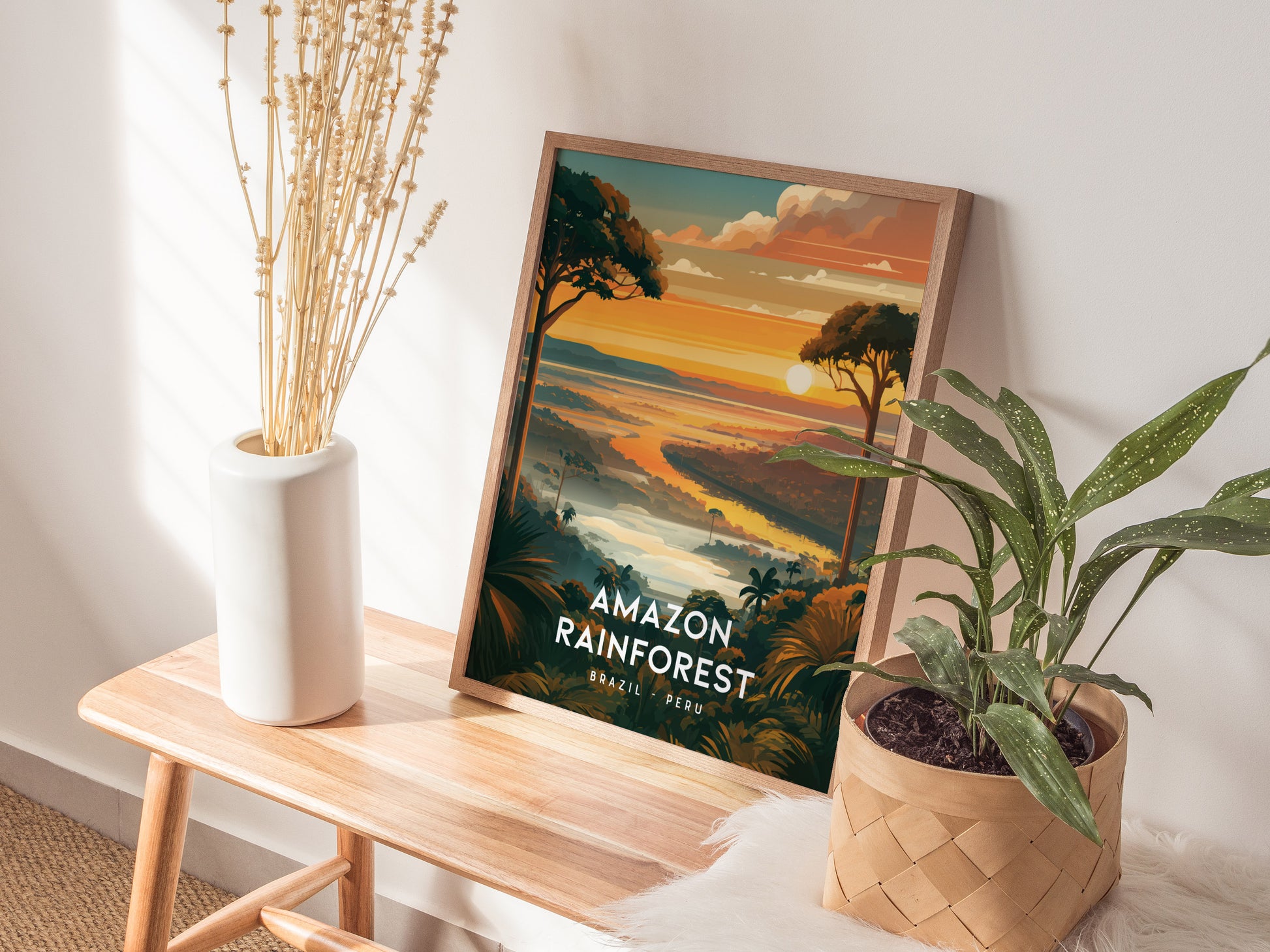 Amazon Rainforest, South America Poster | Lush Jungle & Exotic Wildlife Wall Art — styled in a modern interior