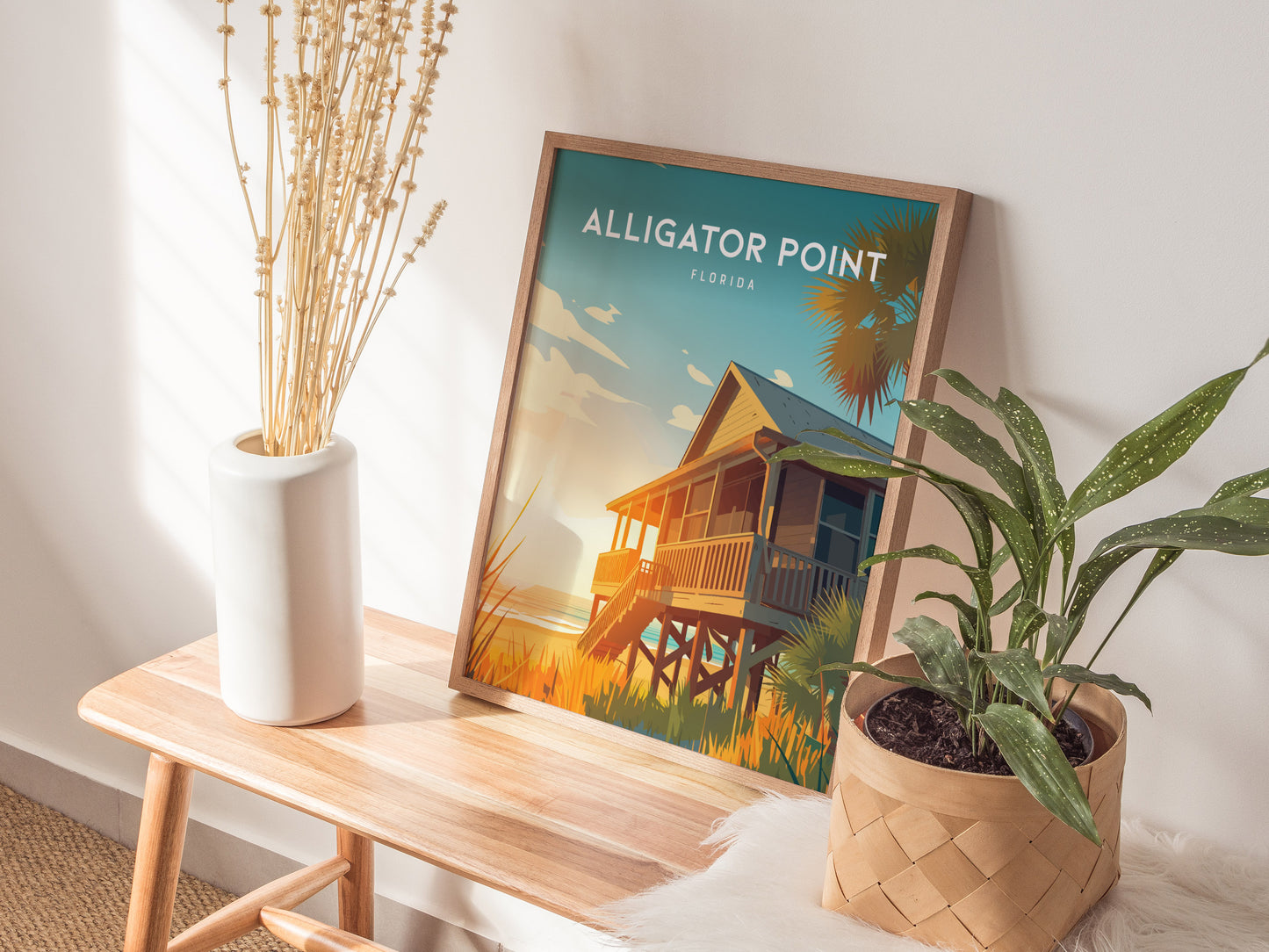 Alligator Point, Florida Poster | Wild Gulf Shore Serenity Wall Art — styled in a modern interior