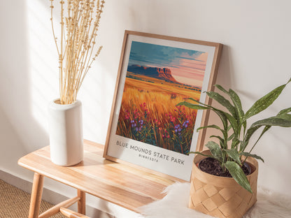 Blue Mounds State Park Matte Border Poster | Minnesota Destination Print & Vacation Wall Art — styled in a modern interior