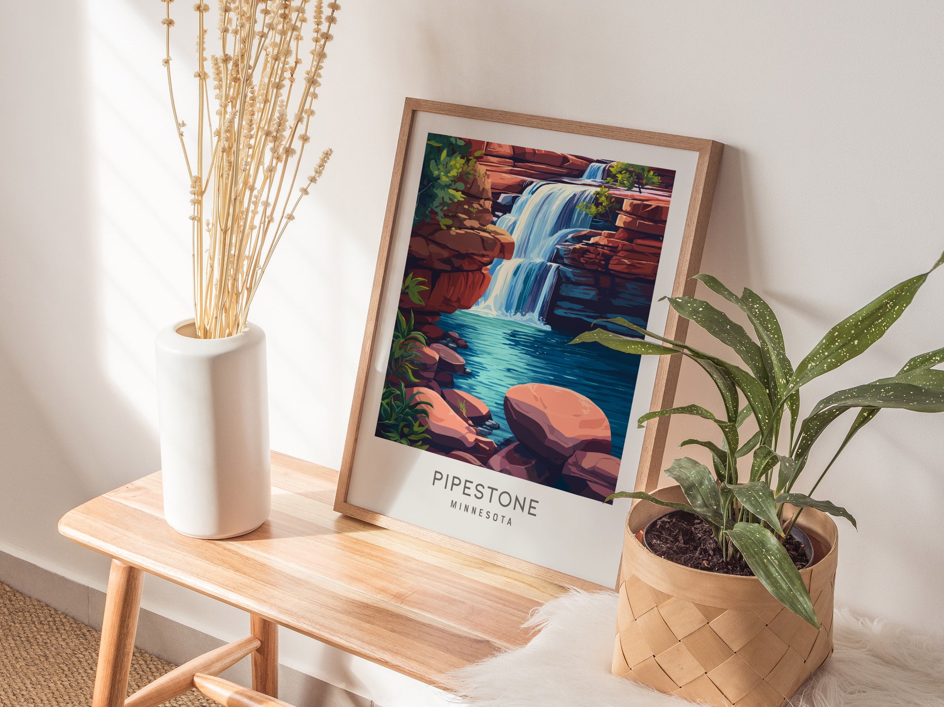 Pipestone Matte Border Poster | Minnesota Travel Wall Art — styled in a modern interior