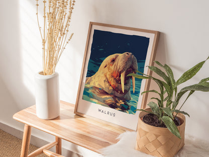 Walrus, Odobenus rosmarus Poster | Arctic Wildlife Majesty Wall Art — styled in a modern interior