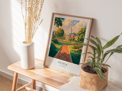 Peoria Matte Border Poster | Illinois Destination Print Travel Wall Art — styled in a modern interior