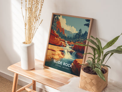 Slide Rock, Sedona, Arizona Poster | Red Rock Swimming Hole Destination Print Wall Art — styled in a modern interior