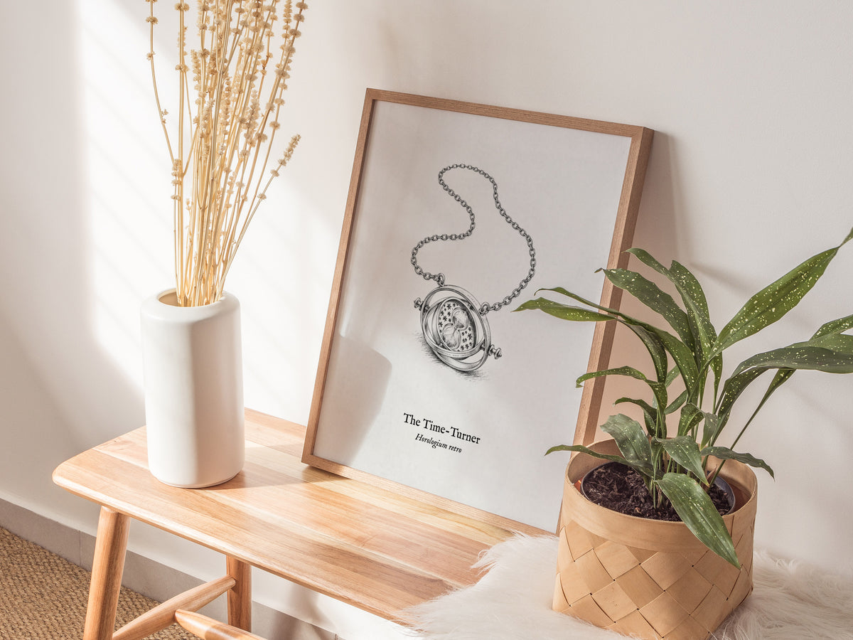 The Time-Turner Poster | Horologium Retro Pen and Ink Print | Vintage Scientific Illustration Wall Art — styled in a modern i