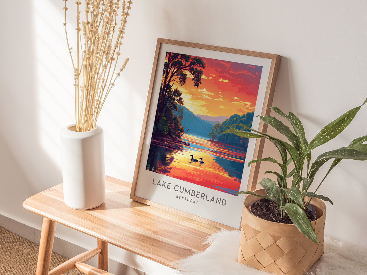 Lake Cumberland Matte Border Poster | Kentucky Destination Print Travel Wall Art — styled in a modern interior