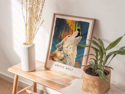 Arctic Wolf Poster | Majestic Winter Wilderness Wildlife Wall Art — styled in a modern interior