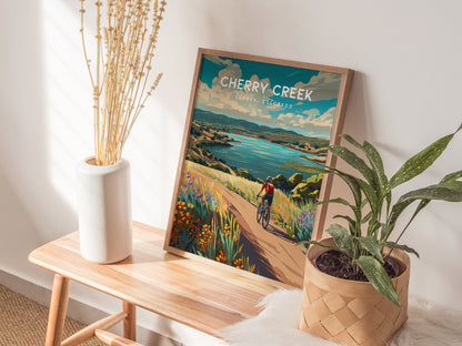 Cherry Creek, Aurora, Colorado Poster | Lakeside Retreat Framed or Unframed Wall Art — styled in a modern interior