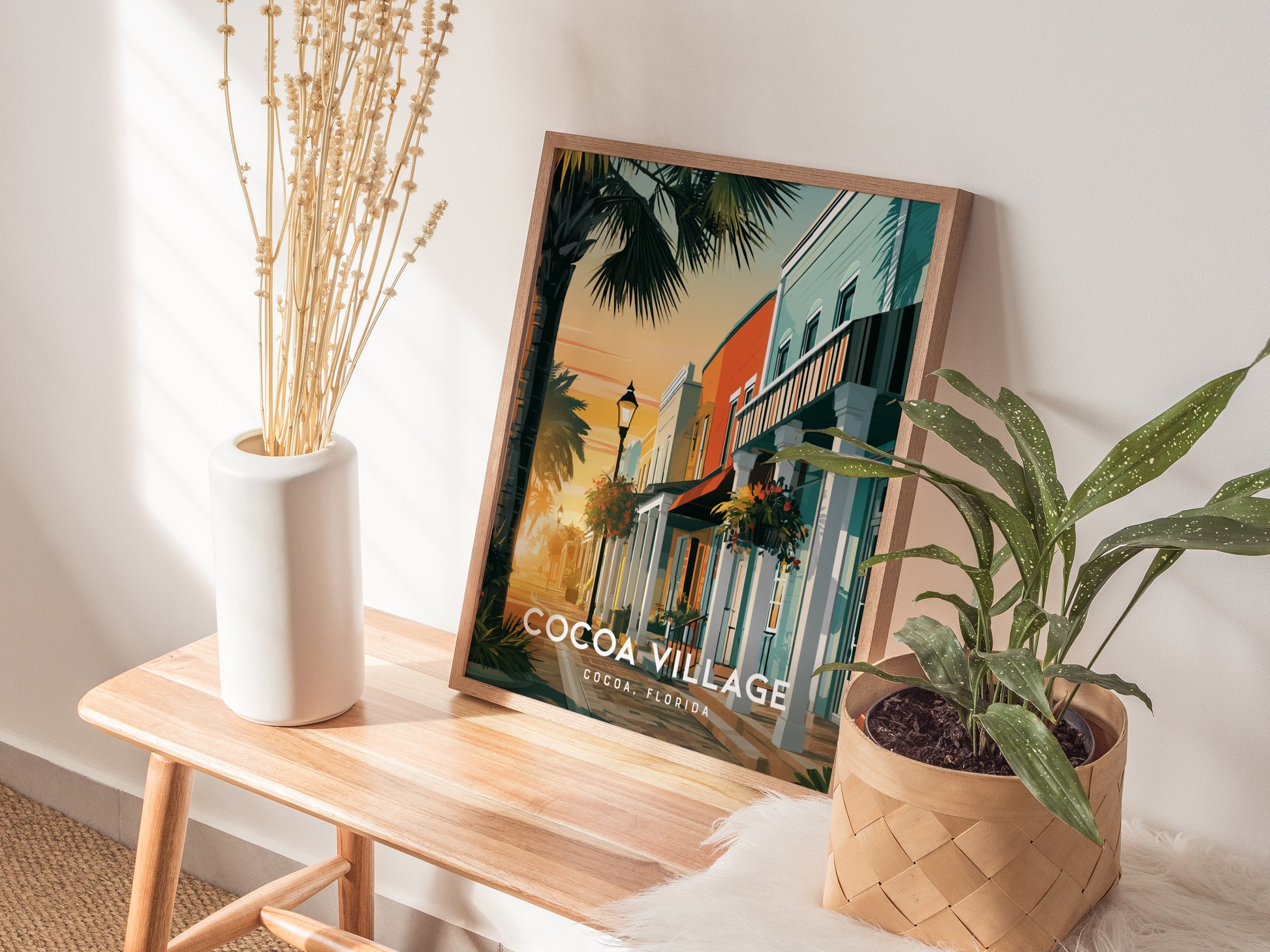 Cocoa Village, Florida Poster | Cocoa, Florida | Charming Riverfront Downtown Wall Art — styled in a modern interior