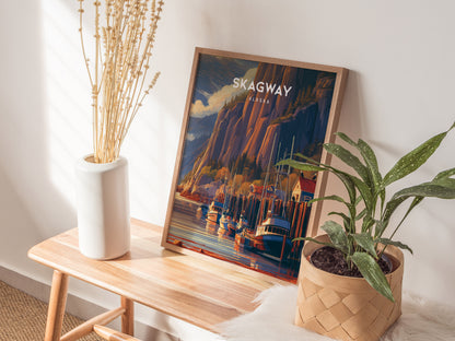 Skagway, Alaska Poster | Gold Rush Trail Mountain Wall Art — styled in a modern interior