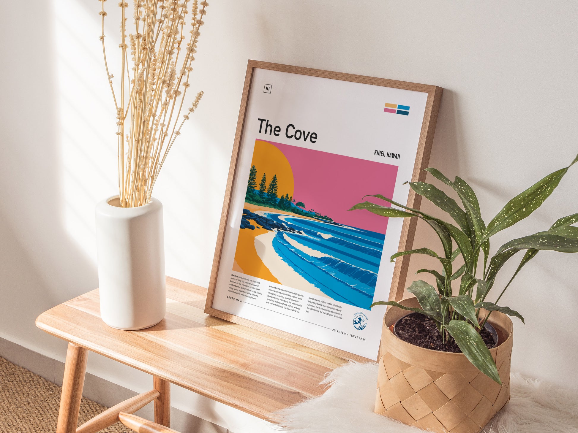 The Cove, Hawaii Poster | Tropical Surf Paradise Cove Wall Art — styled in a modern interior