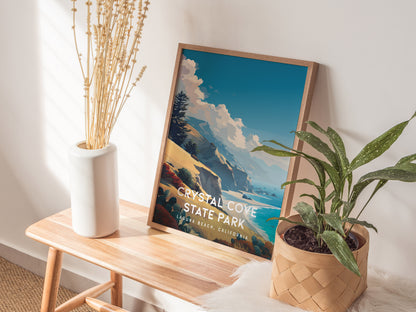 Crystal Cove State Park, Laguna Beach, California Poster | Coastal Beach Decor Wall Art — styled in a modern interior