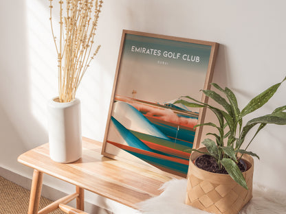 Emirates Golf Club, Dubai Poster | Golfer Gift & Links Wall Art — styled in a modern interior