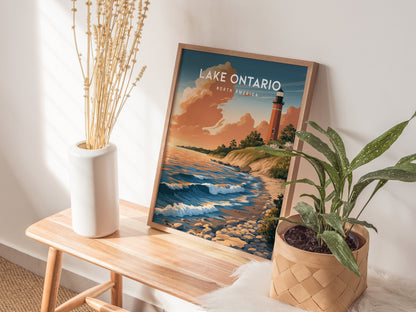 Lake Ontario, North America Poster | Freshwater Shores & Sailboat Horizon Wall Art — styled in a modern interior