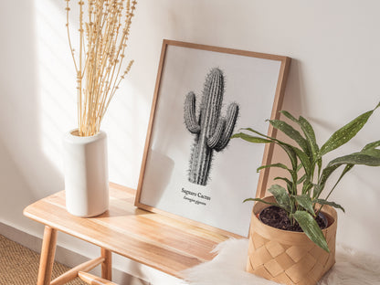 Saguaro Cactus Poster | Vintage Carnegiea gigantea Botanical Illustration Wall Art — styled in a modern interior
