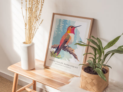 Broad-tailed Hummingbird, Selasphorus platycercus Poster | Vibrant Wildlife Print Nature Wall Art — styled in a modern interi