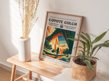 Coyote Gulch, Grand Staircase-Escalante Poster | Hiker Gift | Backcountry Trail Wall Art — styled in a modern interior
