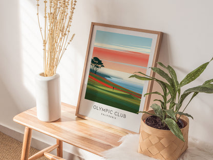 Olympic Club Matte Border Poster | California Golf Course Print & Country Club Decor — styled in a modern interior