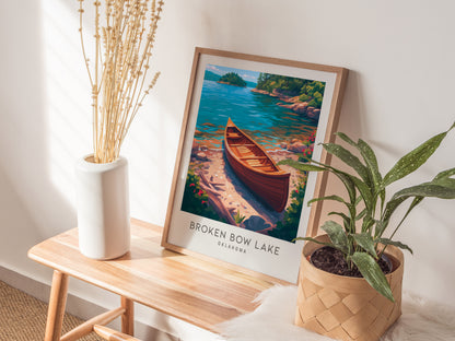 Broken Bow Lake Matte Border Poster | Oklahoma Destination Print Travel Wall Art — styled in a modern interior