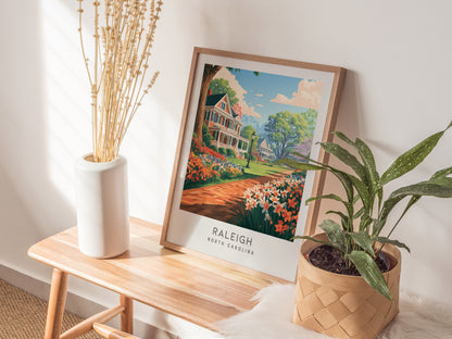 Raleigh Matte Border Poster | North Carolina Oak City Vacation Wall Art — styled in a modern interior