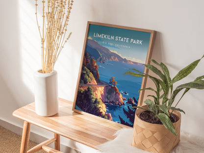 Limekiln State Park, Big Sur, California Poster | Redwoods & Coastal Cliffs Destination Print Wall Art — styled in a modern i