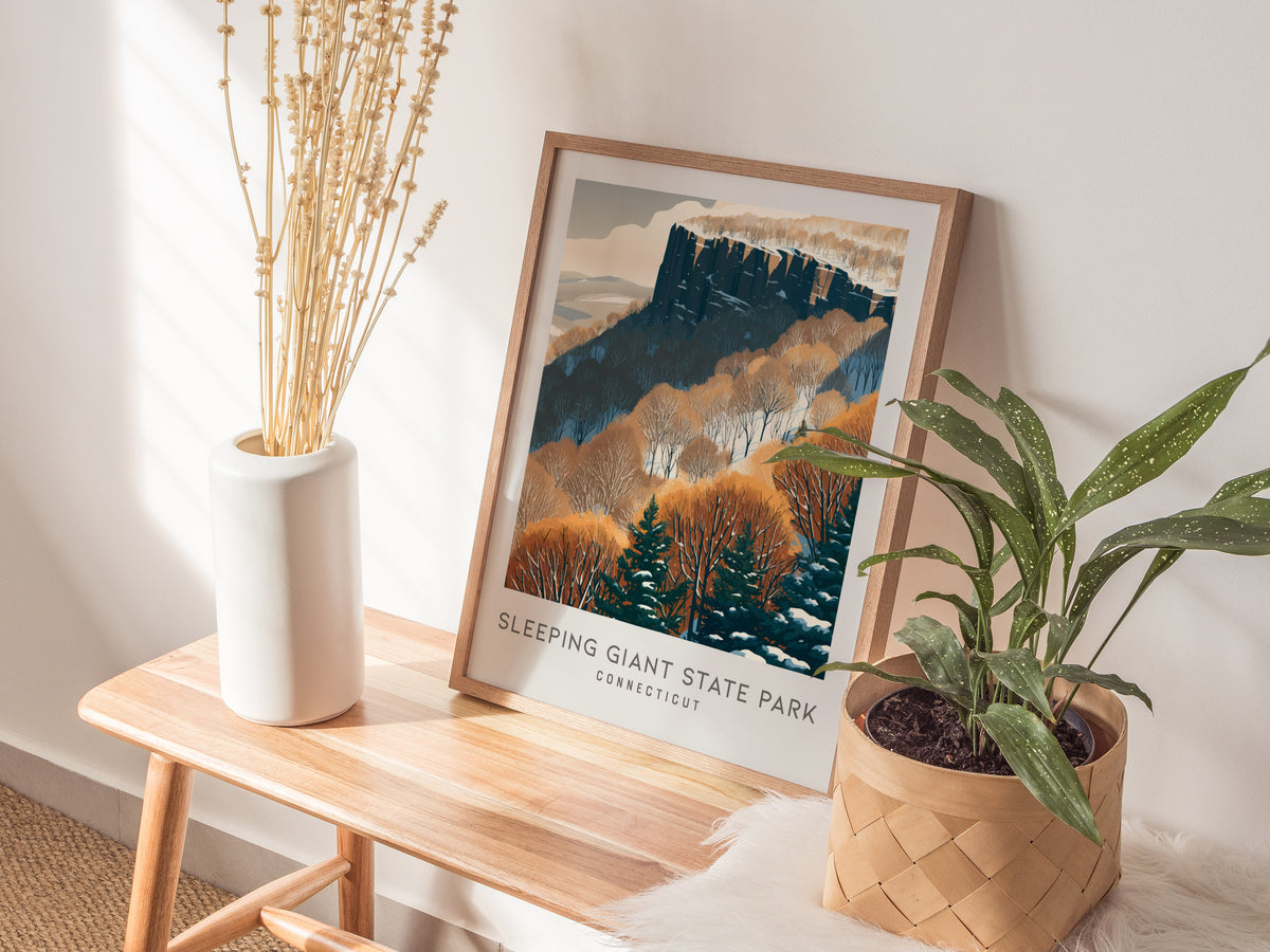 Sleeping Giant State Park Matte Border Poster | Connecticut Travel Wall Art — styled in a modern interior