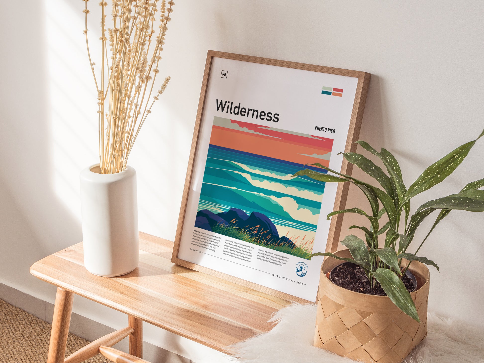 Wilderness, Puerto Rico Poster | Tropical Surf Paradise Wall Art — styled in a modern interior