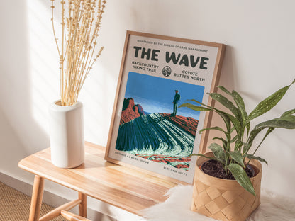The Wave, Coyote Buttes North Poster | Hiker Gift | Backcountry Trail Wall Art — styled in a modern interior