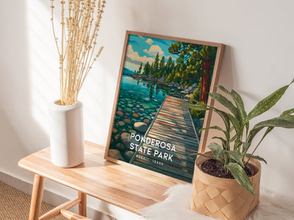 Ponderosa State Park, McCall, Idaho Poster | Mountain Lake Wilderness Framed or Unframed Wall Art — styled in a modern interi
