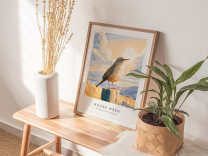 House Wren, Troglodytes aedon Poster | Charming Songbird Nature Wall Art — styled in a modern interior