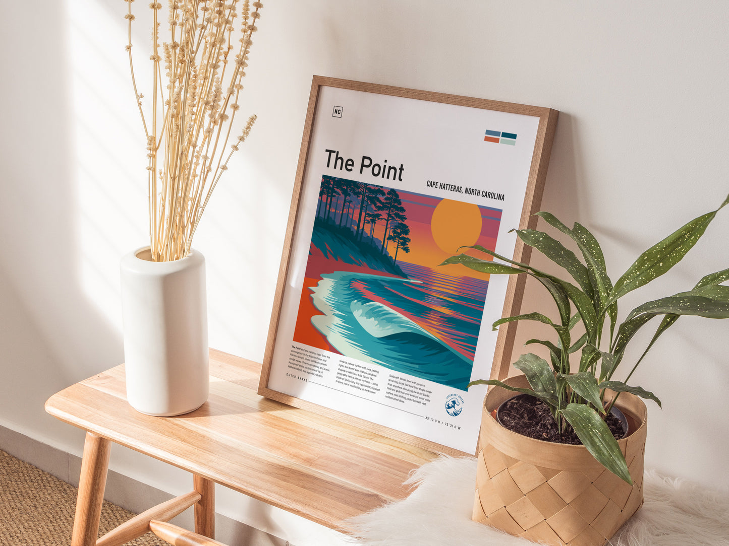 The Point, Cape Hatteras, North Carolina Poster | Surf Wall Art Beach House Decor — styled in a modern interior