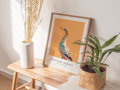 Northern Gannet, Morus bassanus Poster | Striking Seabird Wildlife Print Wall Art — styled in a modern interior