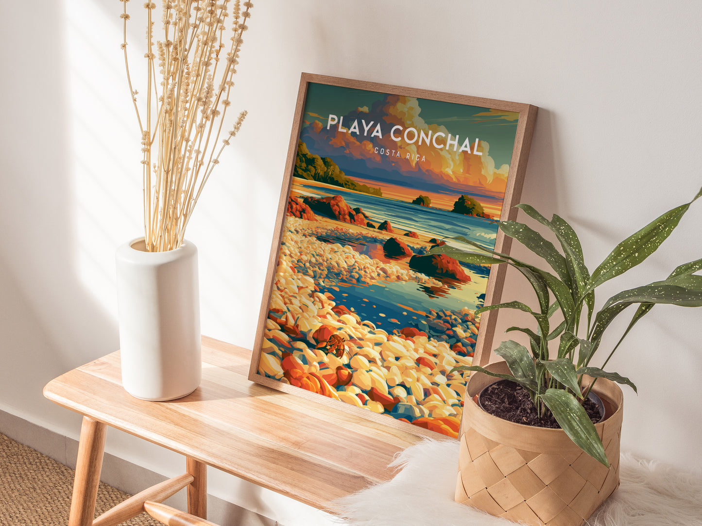 Playa Conchal, Costa Rica Poster | Tropical Beach Print Coastal Wall Art — styled in a modern interior
